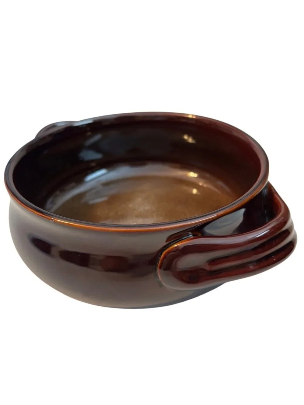 Nantucket Brown Ceramic Soup Bowl/ casserole dish With Handles - Microwave & Dis